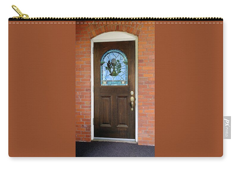 Door Zip Pouch featuring the photograph St Paul Stained Glass Window Door by Ali Baucom