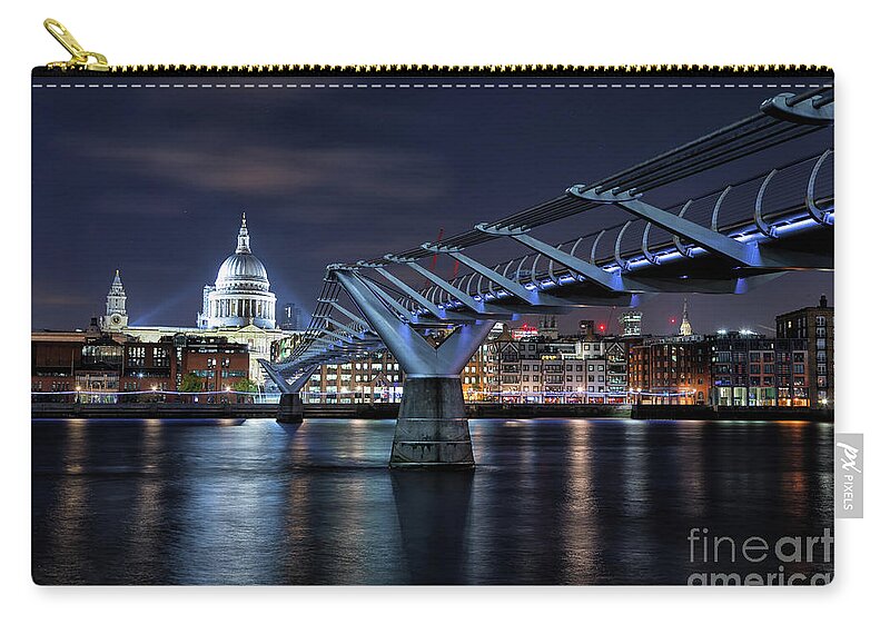 London Zip Pouch featuring the photograph St Paul's Cathedral and the Millennium Bridge at night by Jane Rix