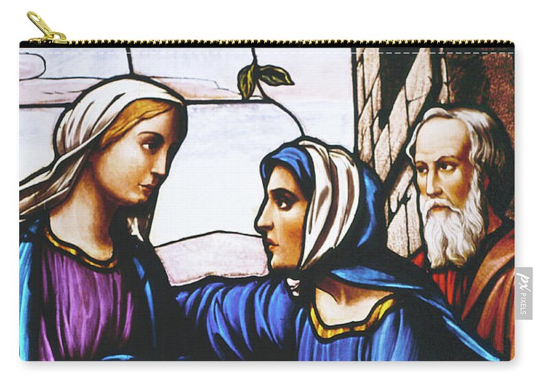 Stained Glass Zip Pouch featuring the photograph stained glass prints - The Visitation by Sharon Hudson