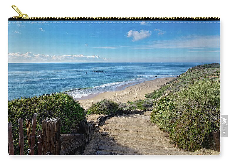 Crystal Cove Zip Pouch featuring the photograph Stairway Path Down to the Beach by Matthew DeGrushe