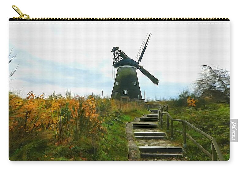 Germany Zip Pouch featuring the digital art Stairway to historic windmill by Ralph Kaehne
