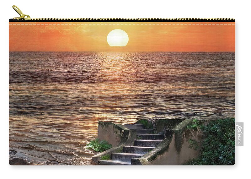 Sea Zip Pouch featuring the photograph Stairway to the Sea by Shara Abel