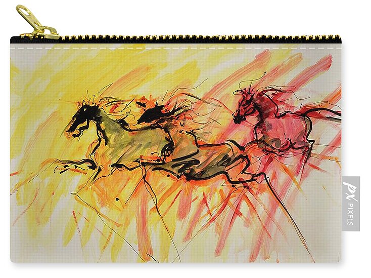 Wild Horses Zip Pouch featuring the painting Stampede Aurae by Elizabeth Parashis