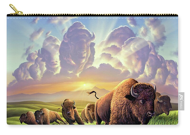Buffalo Zip Pouch featuring the painting Stampede by Jerry LoFaro