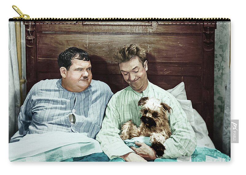 Stan Zip Pouch featuring the digital art Stan and Ollie with their Puppy by Franchi Torres