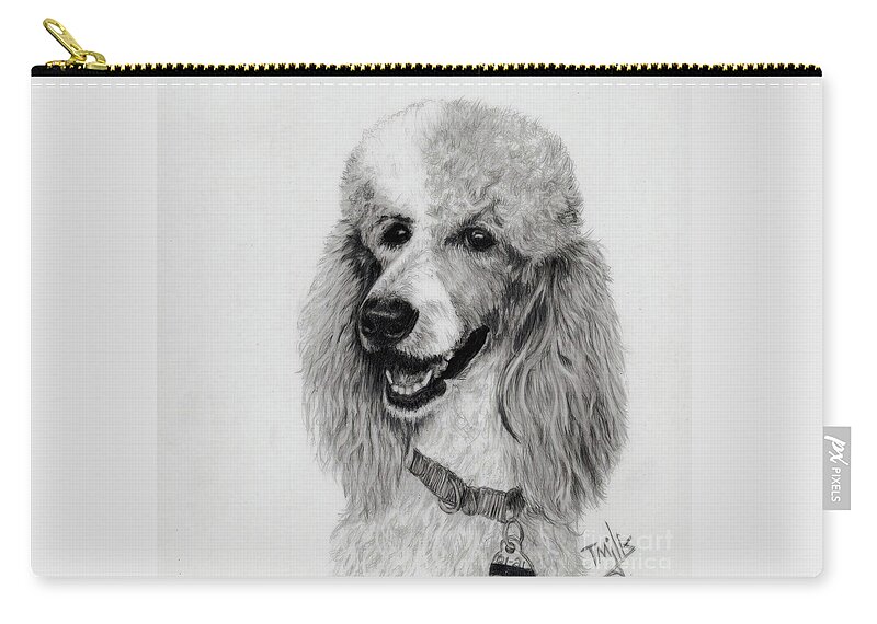 Dog Zip Pouch featuring the drawing Standard Poodle 3 by Terri Mills