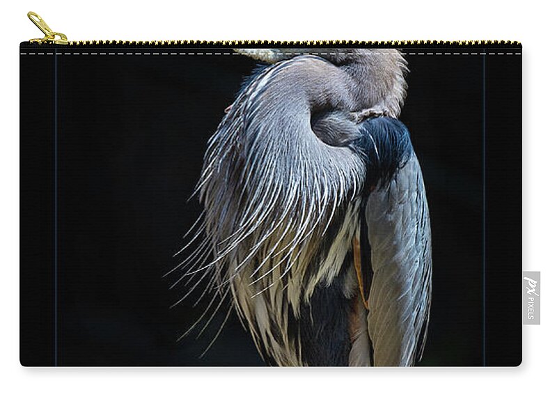 Heron Zip Pouch featuring the photograph Standing Guard w border by Bruce Bonnett