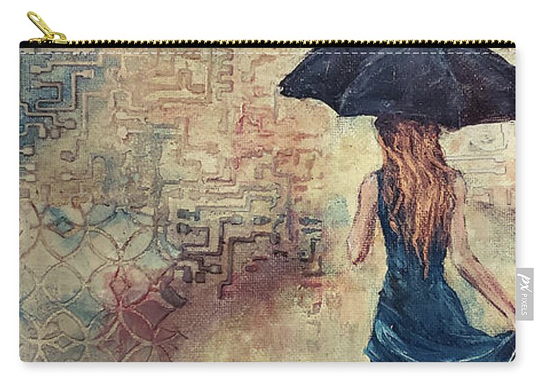 Rain Carry-all Pouch featuring the mixed media Standing in the Rain by Zan Savage