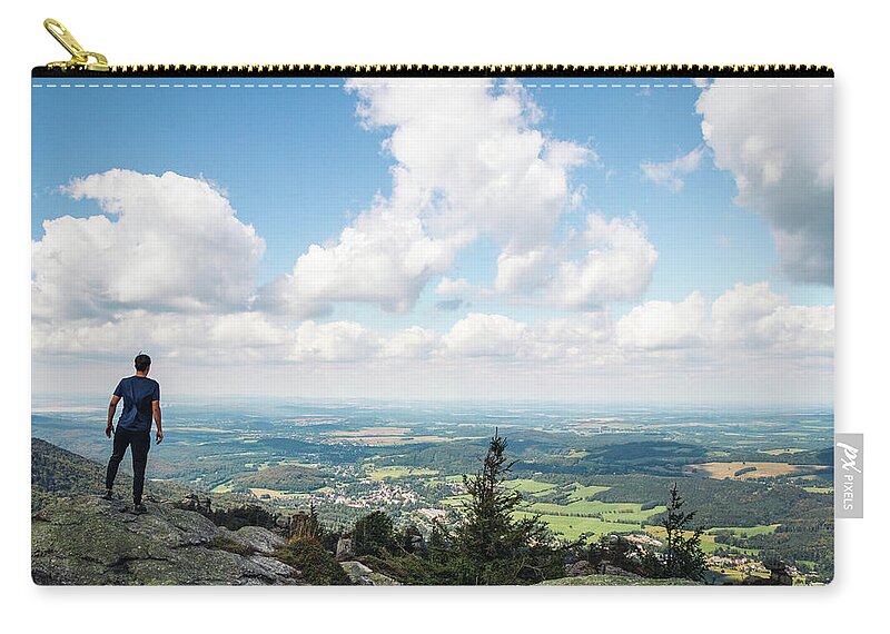 Outdoor Carry-all Pouch featuring the photograph Standing on a rock in Jizera mountains by Vaclav Sonnek