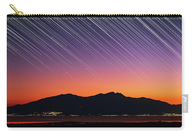Mount Olympus Zip Pouch featuring the photograph Star Trails over Mount Olympus in Greece by Alexios Ntounas