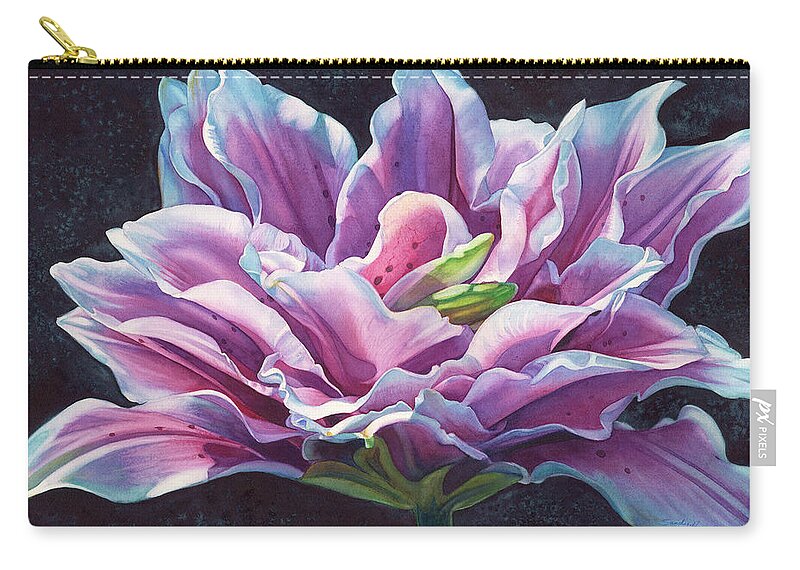 Watercolor Painting Zip Pouch featuring the painting Starring LilyRose-no deckle edge by Sandy Haight