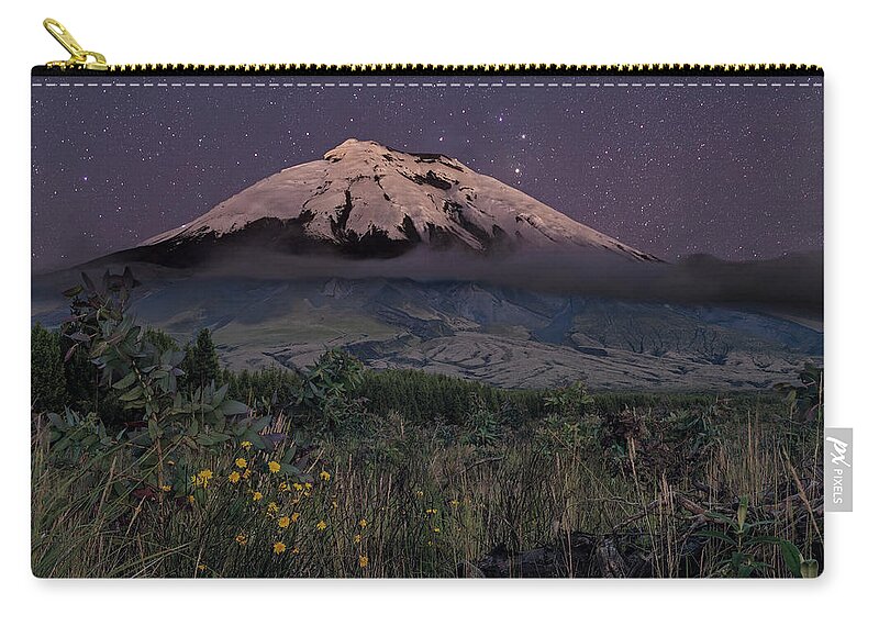 Andes Zip Pouch featuring the photograph Starry night above the west face of the Cotopaxi volcano by Henri Leduc