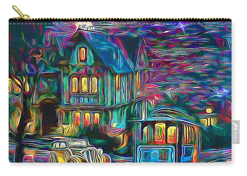 Paint Zip Pouch featuring the painting Starry night in old street by Nenad Vasic