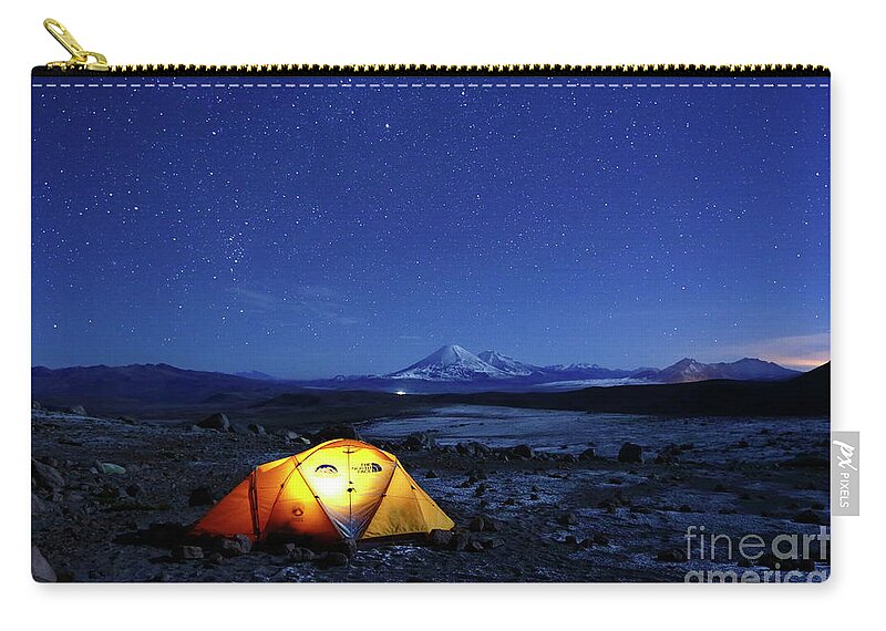 Chile Zip Pouch featuring the photograph Starry Skies Over Guallatiri Base Camp Chile by James Brunker