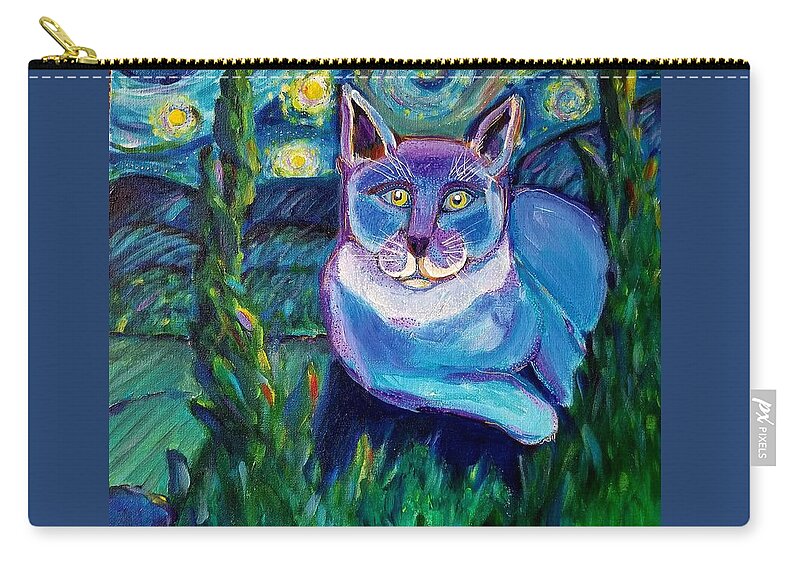 Cat Zip Pouch featuring the painting Starry Starry Dominic by Rabiah Seminole