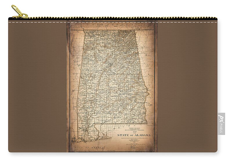 Alabama Map Zip Pouch featuring the photograph State of Alabama Vintage Map 1895 Sepia by Carol Japp