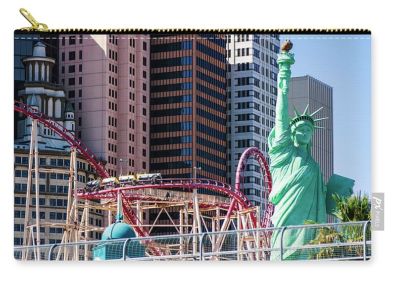 Statue Of Liberty Zip Pouch featuring the photograph Statue of Liberty at New York Las Vegas by Tatiana Travelways