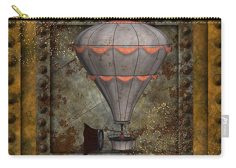 Wallart Zip Pouch featuring the digital art Steampunk Hot Air Balloon by Tina Mitchell