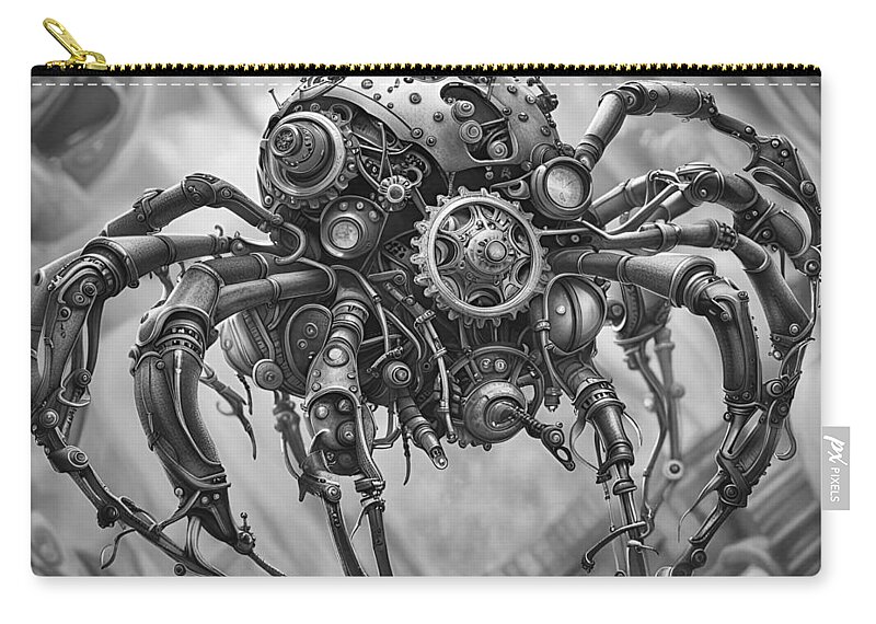 Ai Zip Pouch featuring the photograph Steampunk Spider by Cate Franklyn