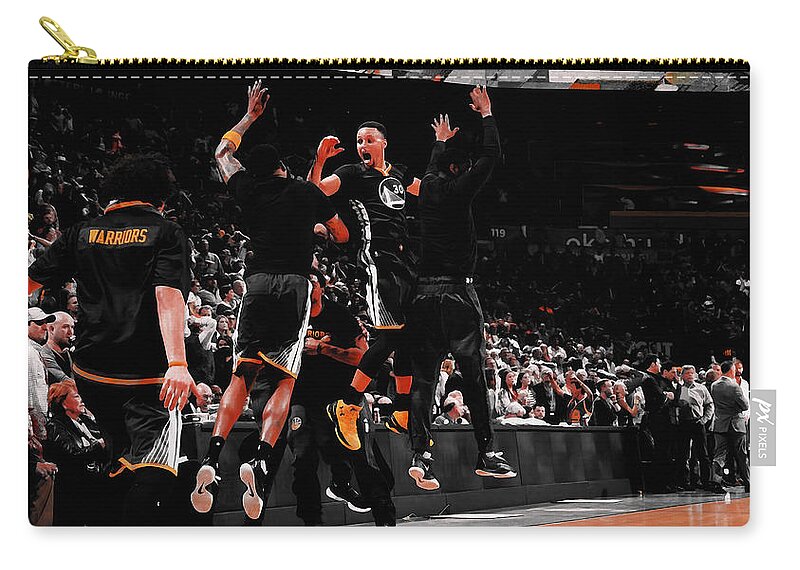 Stephen Curry Zip Pouch featuring the mixed media Stephen Curry and The Warriors by Brian Reaves