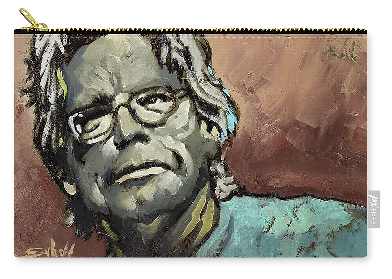 Stephen Zip Pouch featuring the painting Stephen King by Sv Bell