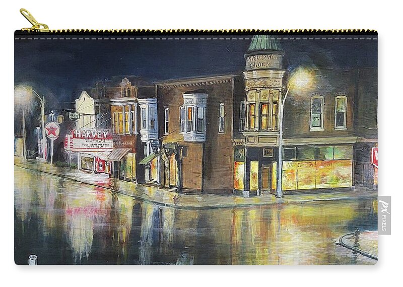 Harvey Illinois Zip Pouch featuring the painting Stevenson Block by William Brody