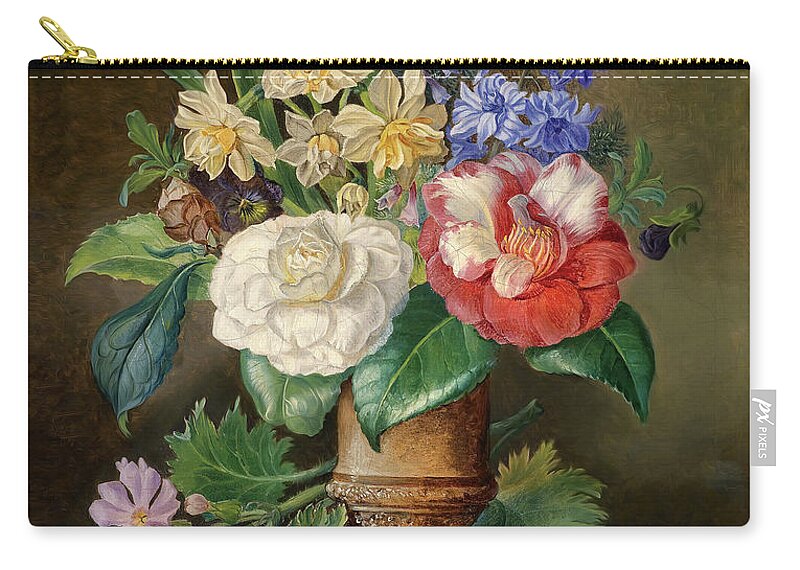 Still Life Of Flowers With Daffodils Zip Pouch featuring the photograph Still Life of Flowers with Daffodils by Franz Xaver Andreas Petter by Carlos Diaz