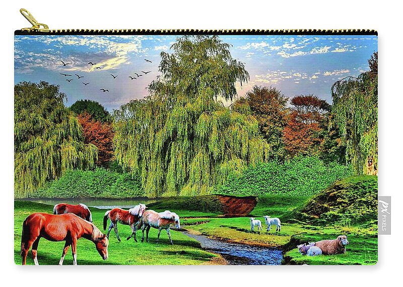 Psalm 23 Zip Pouch featuring the digital art Still Waters by Norman Brule