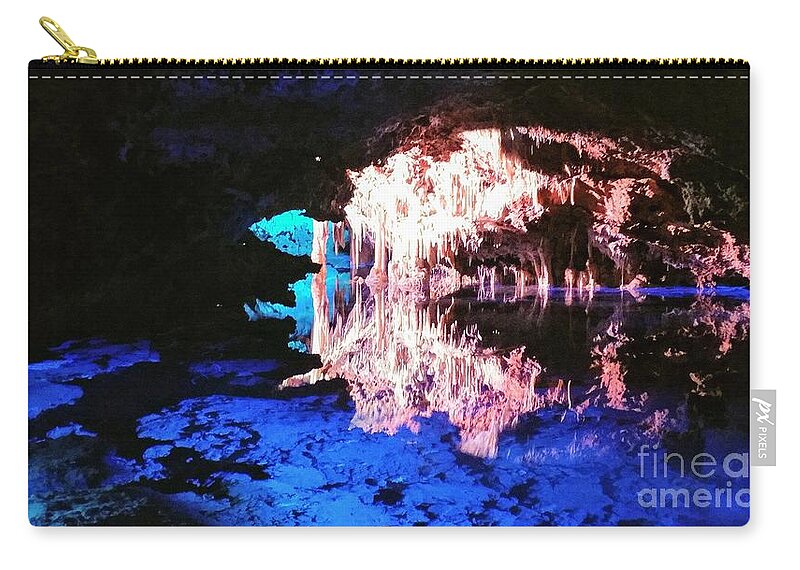 Caves Stalagmites Zip Pouch featuring the photograph Stillness in the caves by Elena Pratt