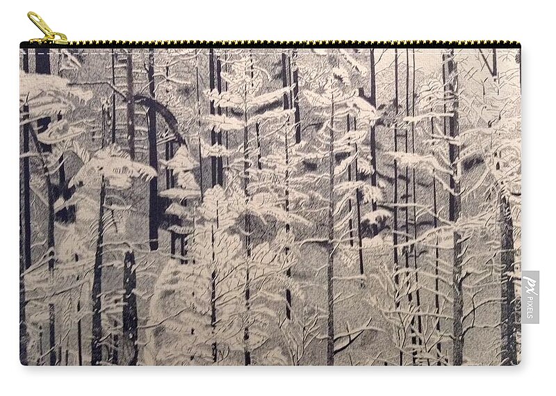 Black Zip Pouch featuring the drawing Stippled Forest by Bryan Brouwer
