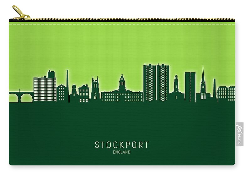 Stockport Zip Pouch featuring the digital art Stockport England Skyline #07 by Michael Tompsett
