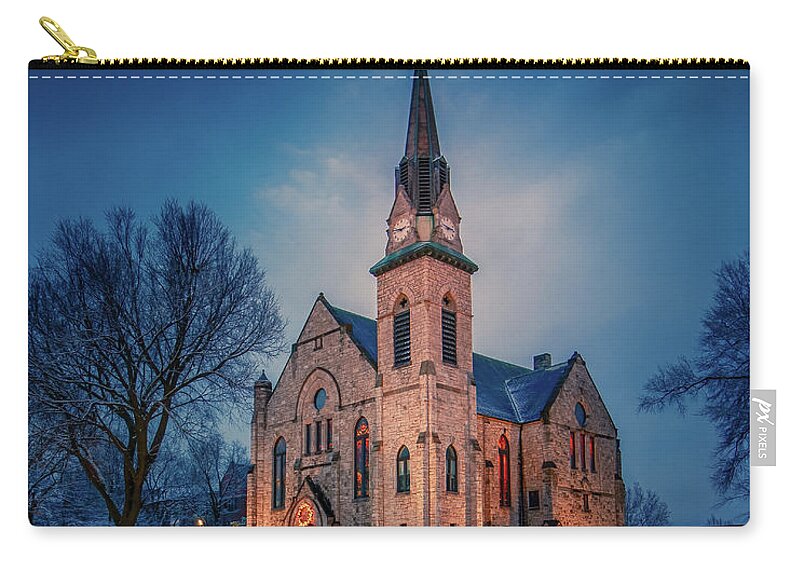 Winter Zip Pouch featuring the photograph Stone Chapel Christmas 6 by Allin Sorenson