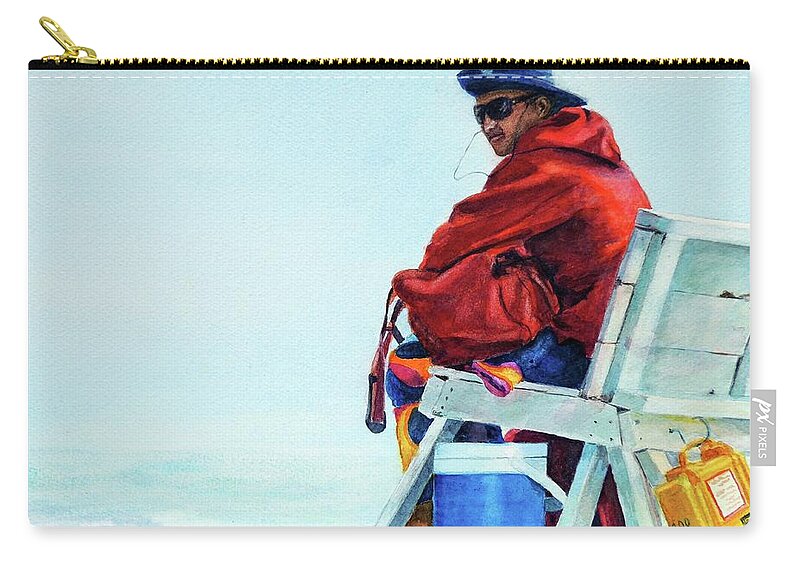 Stone Harbor Zip Pouch featuring the painting Stone Harbor Beach Patrol Lifeguard by Patty Kay Hall