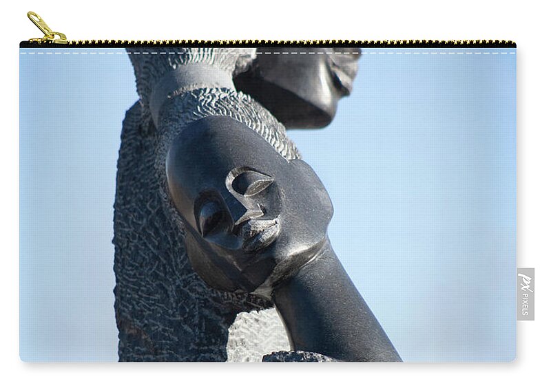 African Zimbabwean Zip Pouch featuring the photograph Stone Sculpture of Two Women by Marilyn Hunt