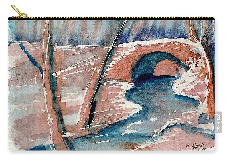 Semicircle Zip Pouch featuring the painting StoneArch Bridge in Stillwater by Tammy Nara