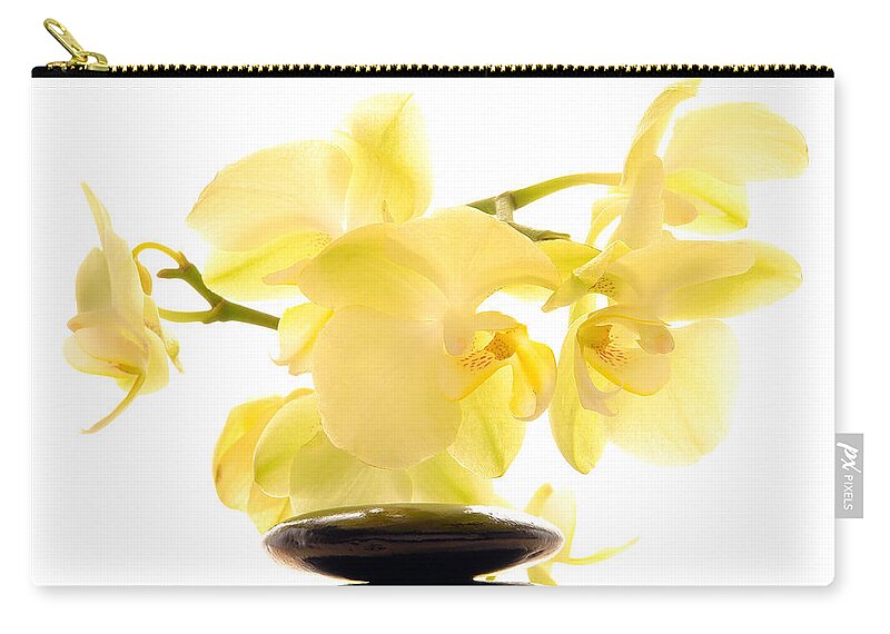 Aromatherapy Zip Pouch featuring the photograph Stones and Orchid by Olivier Le Queinec