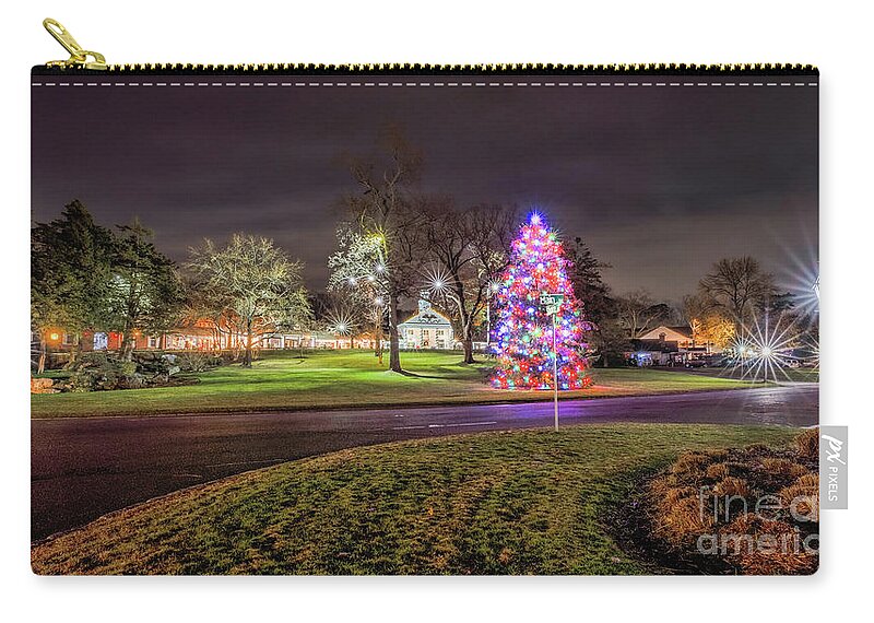 Stony Brook Zip Pouch featuring the photograph Stony Brook Village at Christmas by Sean Mills