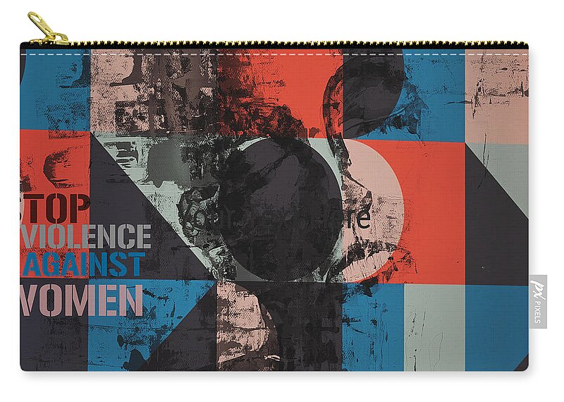 Violence Zip Pouch featuring the mixed media Stop Violence Against Women by Paul Lovering