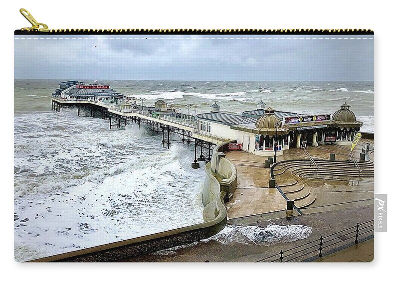  Zip Pouch featuring the photograph Storm Armen at Cromer Pier by Gordon James