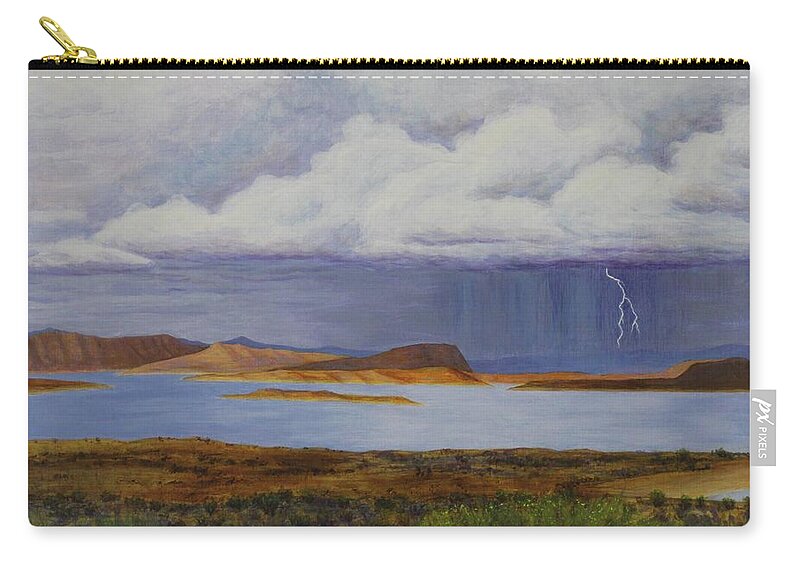 Kim Mcclinton Carry-all Pouch featuring the painting Storm at Lake Powell- center panel of three by Kim McClinton