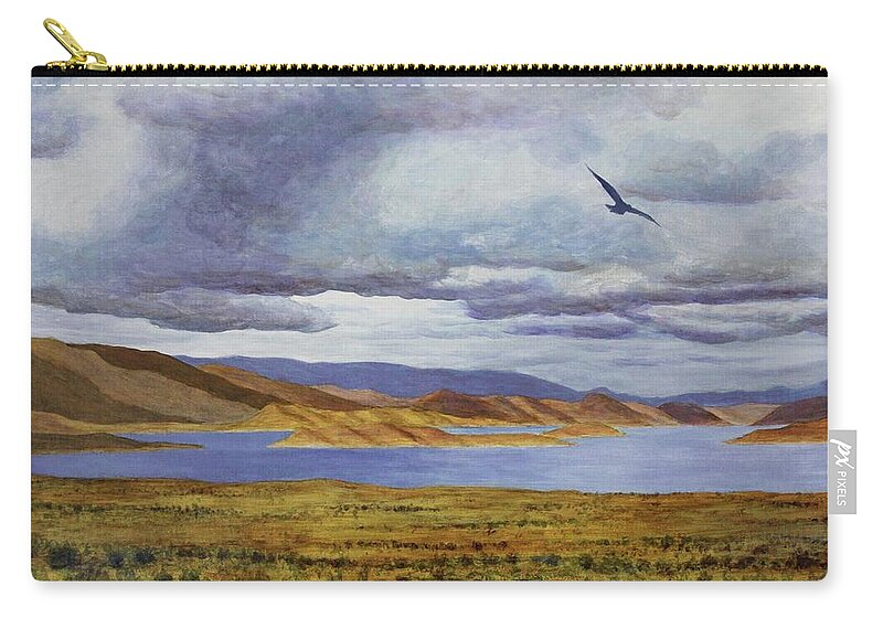 Kim Mcclinton Carry-all Pouch featuring the painting Storm at Lake Powell- left panel of three by Kim McClinton
