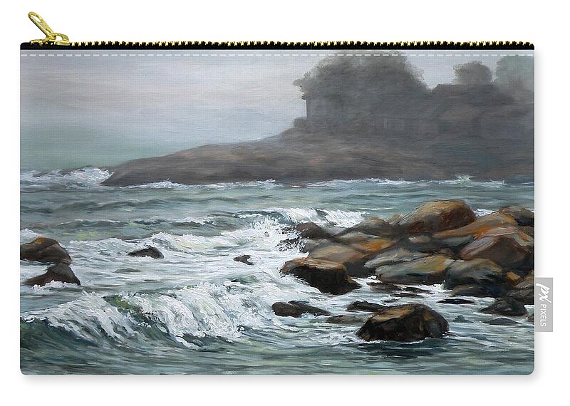 Ocean Zip Pouch featuring the painting Foggy Day At Old Garden Beach by Eileen Patten Oliver