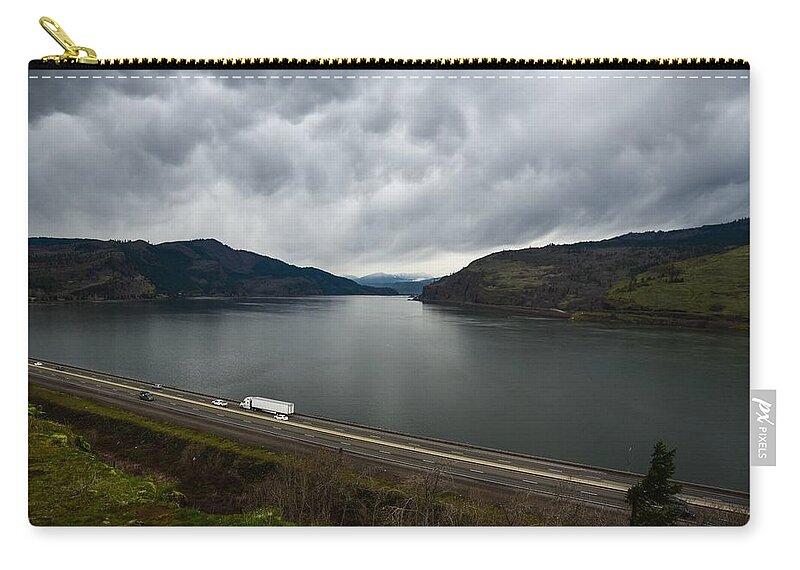 Storm Brewing On The Columbia Zip Pouch featuring the photograph Storm Brewing on the Columbia by Tom Cochran