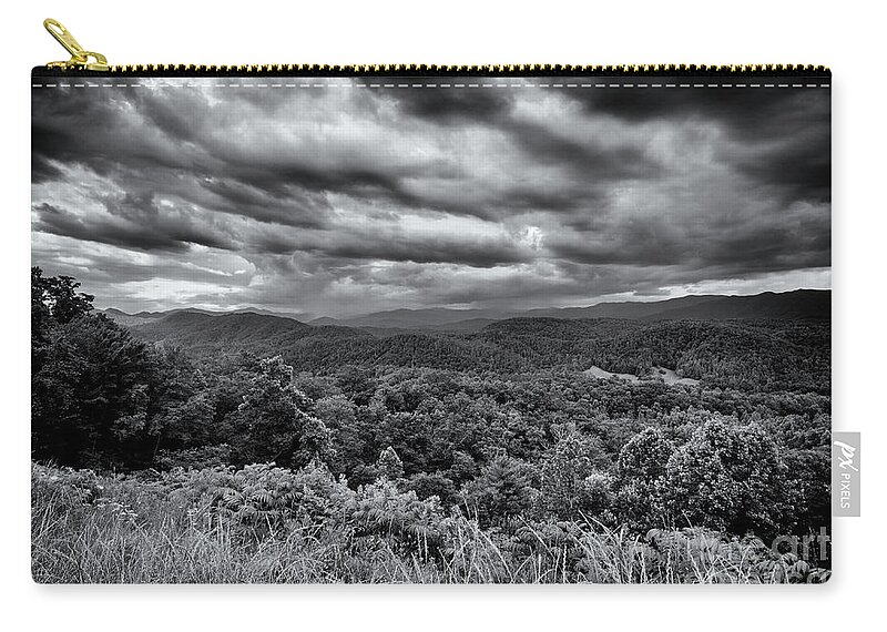 Monotone Zip Pouch featuring the photograph Storm Clouds Over Mountains 2 by Phil Perkins