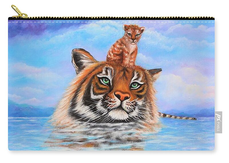 Wall Art Home Decor Tiger Baby Tiger Blue Sky Blue Water Clouds Stormy Clouds Lake Gift For Him Gift For Her Art Gallery Siberian Tiger Amur Tiger Zip Pouch featuring the photograph Storm is Coming by Tanya Harr