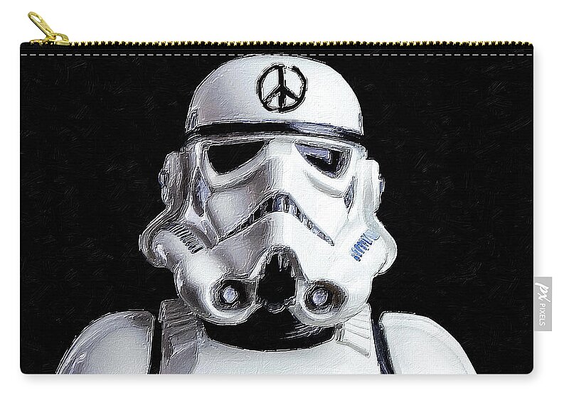 Storm Trooper Carry-all Pouch featuring the painting Storm Trooper Star Wars Peace by Tony Rubino