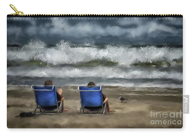 Beach Zip Pouch featuring the digital art Storm Watchers by Lois Bryan