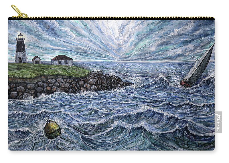 Seascape Zip Pouch featuring the painting Stormy Point Judith by Matthew Stuart
