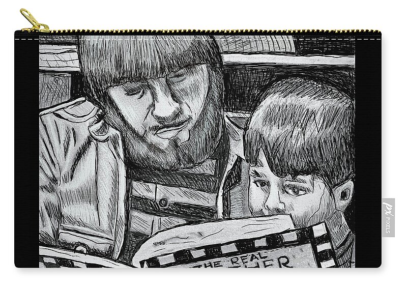 Young Father Zip Pouch featuring the drawing Story Time by Rod Whyte