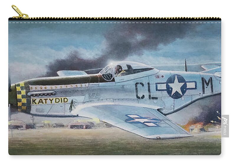 Aviation Zip Pouch featuring the painting Strafing Mustang by Douglas Castleman